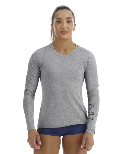 TYR Women's Standard Long Sleeve Sun Protection Performance T-Shirt UPF 50+, Heather Grey