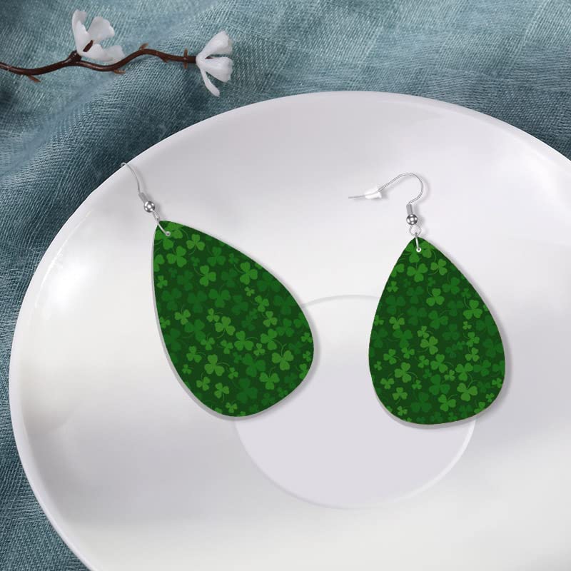 St Patrick's Day Drop Dangle Earrings Lightweight Teardrop Earrings Faux Leather Drop Dangle Jewelry for Women Teen Girls Fashionable Holiday Gift