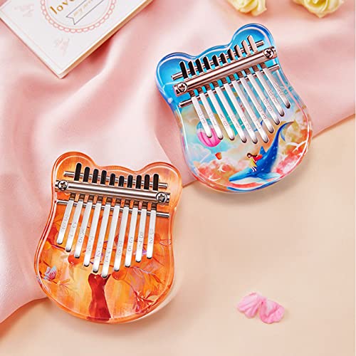 10 Keys Finger Piano Mini Kalimba Thumb Piano Acrylic Material Cute Bear Cherry Shape Mini Musical Instrument Portable Suitable for Beginners (Cherry blossom deer)