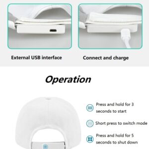 LED Light Up Hat for Men，7 Colors Glow Hat Fiber Optic Rave Luminous Baseball Cap for Women USB Charging White