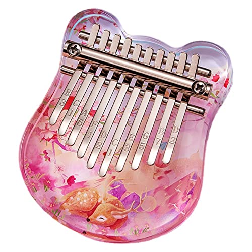 10 Keys Finger Piano Mini Kalimba Thumb Piano Acrylic Material Cute Bear Cherry Shape Mini Musical Instrument Portable Suitable for Beginners (Cherry blossom deer)