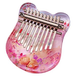 10 keys finger piano mini kalimba thumb piano acrylic material cute bear cherry shape mini musical instrument portable suitable for beginners (cherry blossom deer)