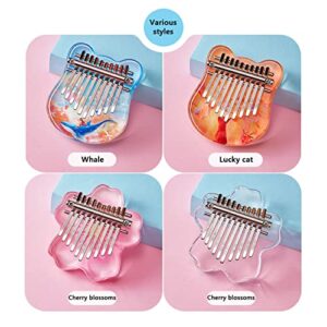 10 Keys Finger Piano Mini Kalimba Thumb Piano Acrylic Material Cute Bear Cherry Shape Mini Musical Instrument Portable Suitable for Beginners (Cherry blossom deer)