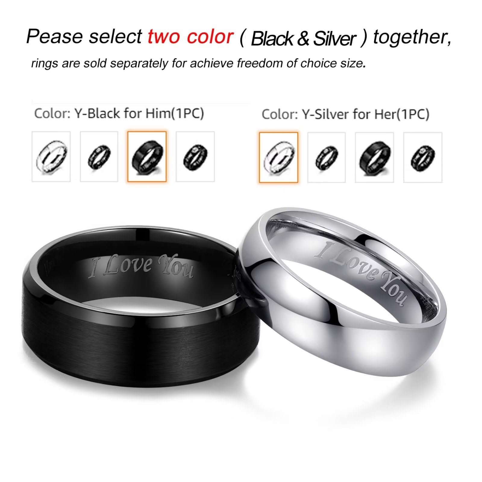 Adreamz Promise Ring for Her Couple Ring for Him and Her I Love You Silver Stainless Steel Wedding Band Engagement Ring 7