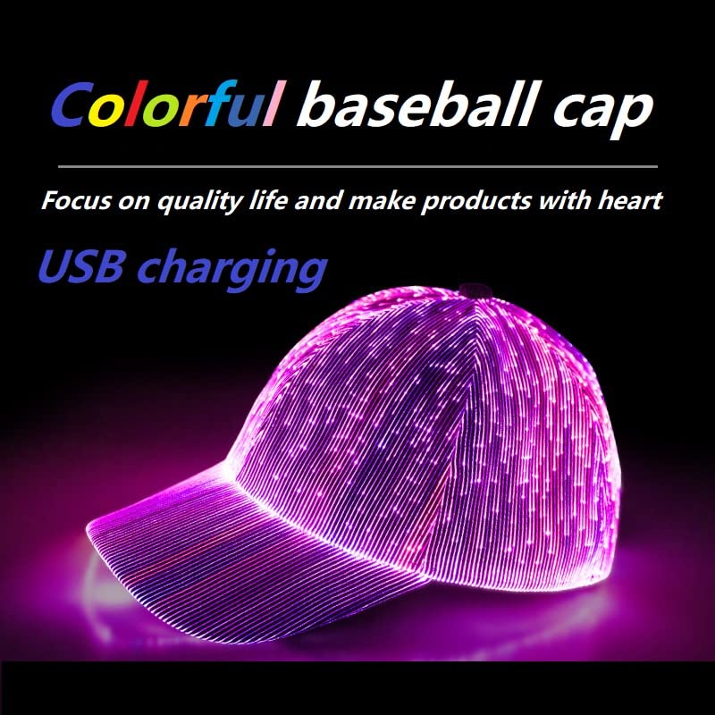 LED Light Up Hat for Men，7 Colors Glow Hat Fiber Optic Rave Luminous Baseball Cap for Women USB Charging White