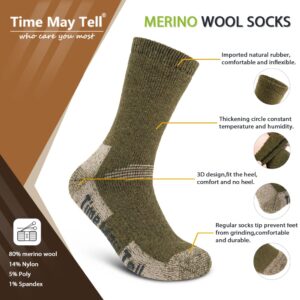 Time May Tell Mens and womens Merino Wool Hiking Cushioning Socks For Outdoor Wool-Socks-For-Men 3 Pack (Black/Green/Blue(3 Pairs) US Size 5~9