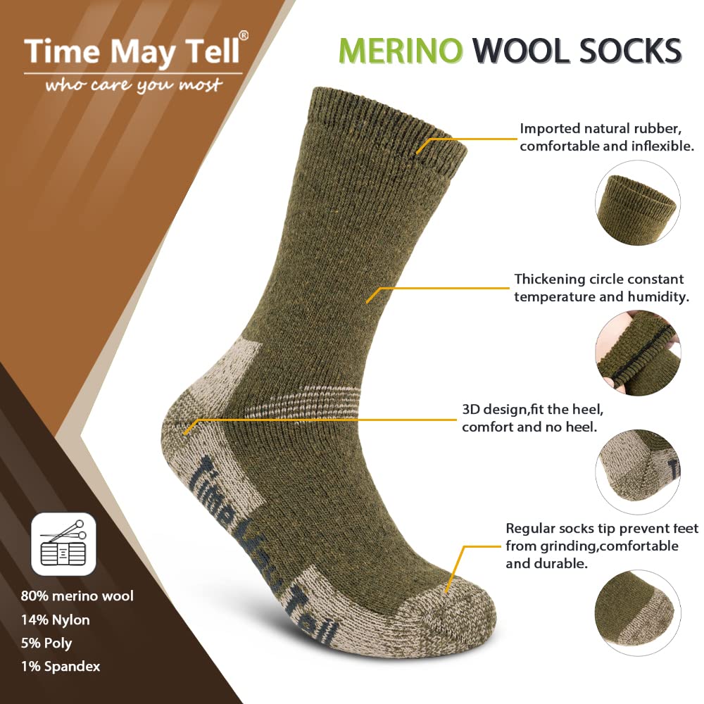 Time May Tell Mens and womens Merino Wool Hiking Cushioning Socks For Outdoor Wool-Socks-For-Men 2/3 Pack (Black/Green/Blue(3 Pairs) US Size 9~13