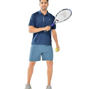 ALLZERO Men's Polo Shirt Quick Dry Long and Short Sleeve Activewear Shirts Performance Athletic Tennis Golf Collar Shirts DARKBLUE L