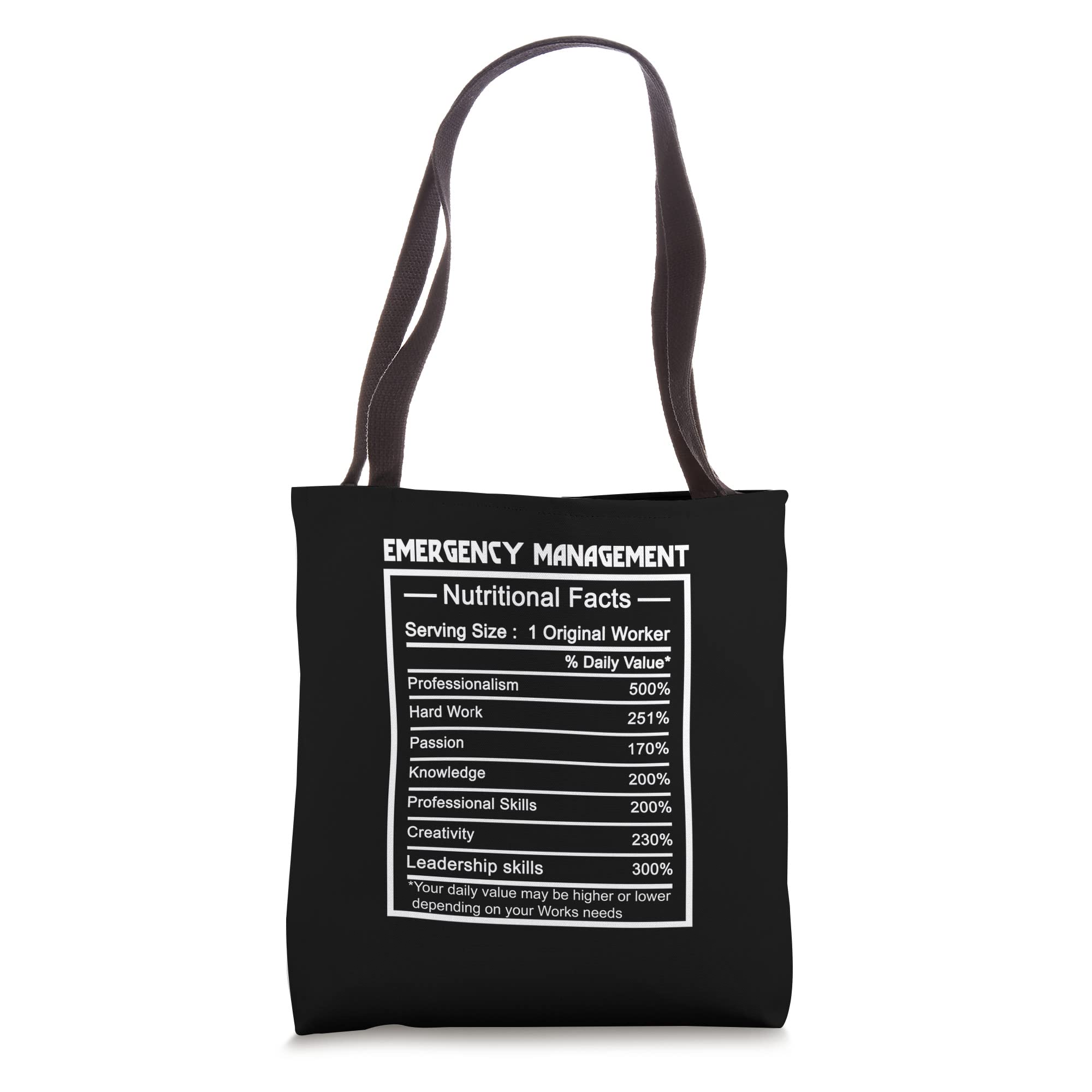 Funny Job Title Worker Nutrition Facts Emergency Management Tote Bag