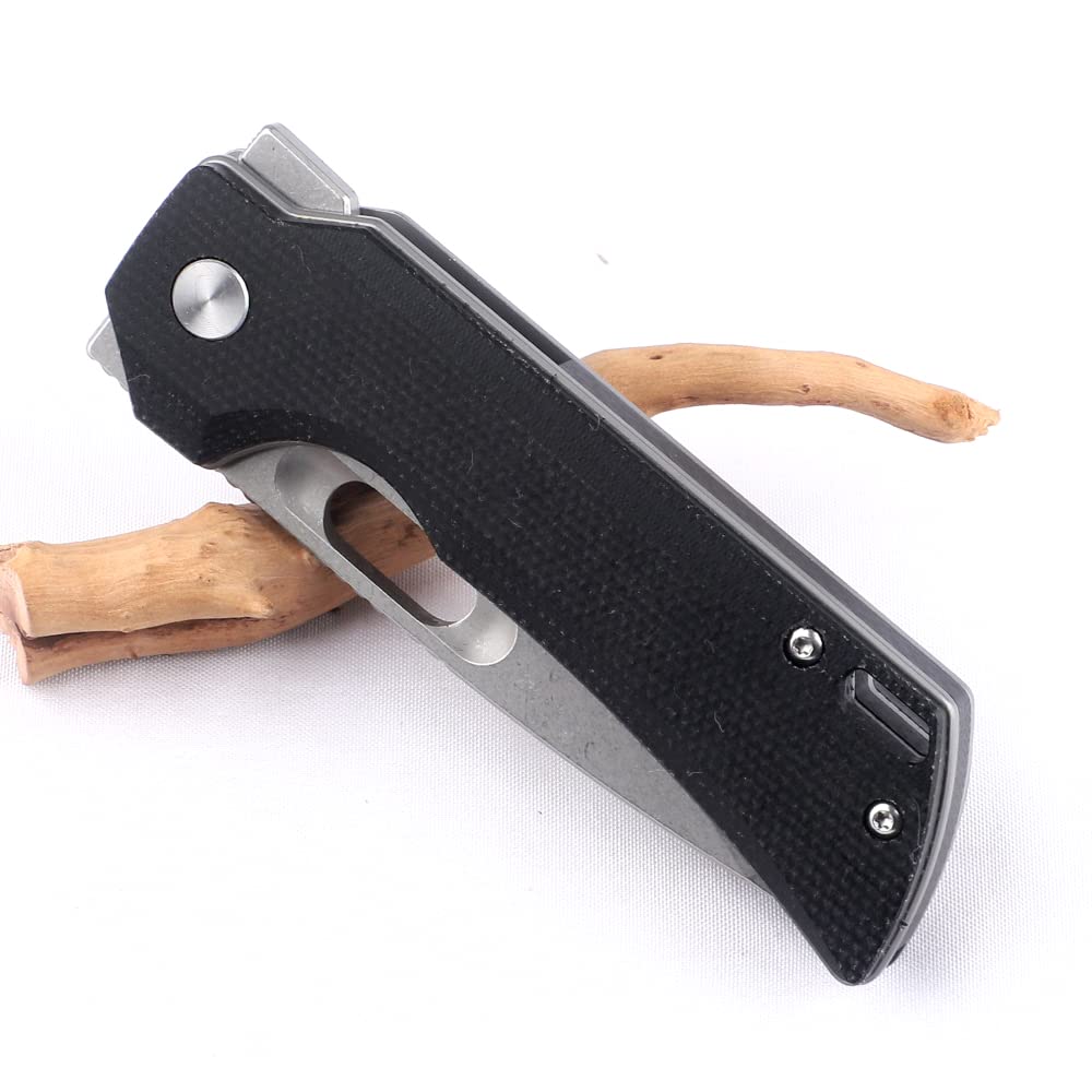 JEABROTHER outdoor folding pocket knife, with 2.6 inch 14C28N blade, black female handle, steel clip, used for hunting, camping, hiking and fishing