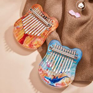 10 Keys Finger Piano Mini Kalimba Thumb Piano Acrylic Material Cute Bear Cherry Shape Mini Musical Instrument Portable Suitable for Beginners (Cherry blossom deer)