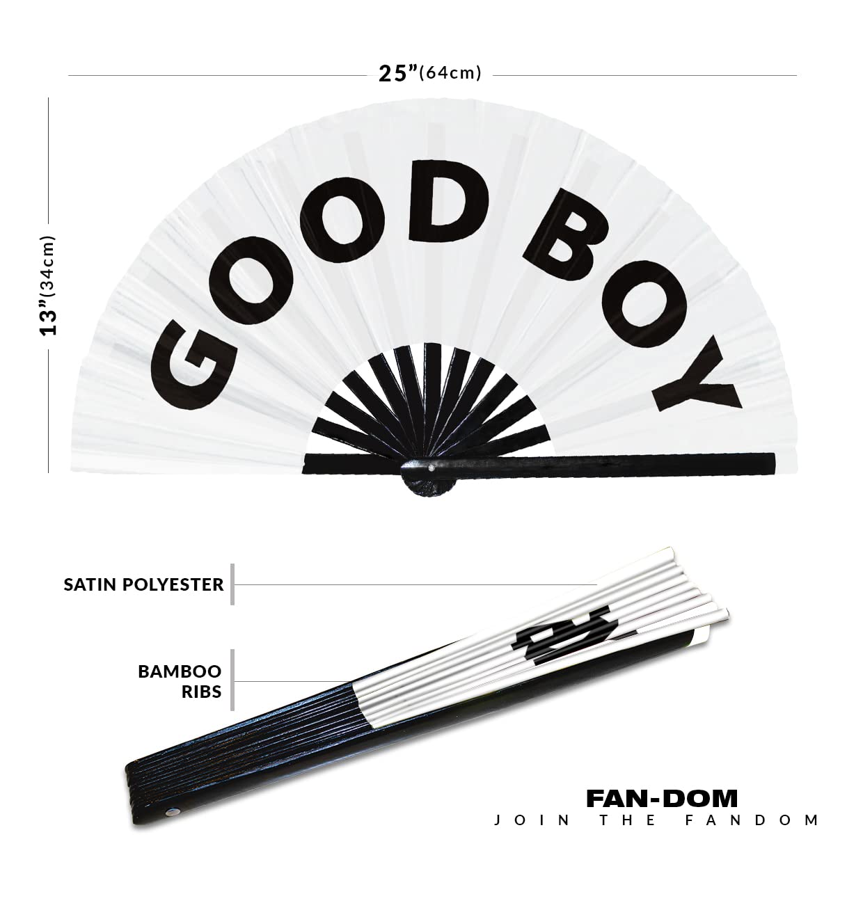 Good Boy hand fan foldable bamboo circuit hand fan funny gag slang words expressions statement gifts Festival accessories Rave handheld Circuit event fan Clack fans (White)