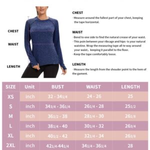 Fleece Lined Shirt for Women Long Sleeve Running Shirts with Thumb Holes（Navy-Grey,Medium