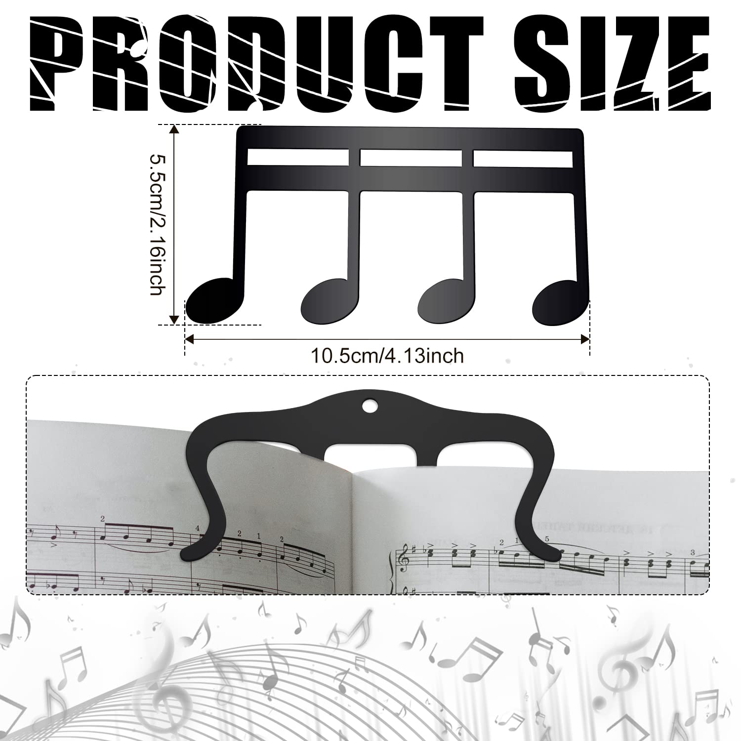 2pcs Metal Music Book Clip, Music Stand Clips Sheet Music Clips Page Holder for Outdoor Playing, Books, Note Paper, Piano, Guitar, Violin, Keyboard (Black)