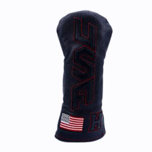 ROYMADE Golf Club Covers Set USA Design Driver Fairway Woods Hybrid 1 3 5 UT 4pcs Covers Set Leather Golf Head Covers for Golf Clubs (USA Black+black(DR+FW+UT 4pcs))