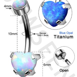 Jewseen G23 Titanium Belly Button Rings 14G Belly Rings Belly Piercing Jewelry Heart Navel Rings Navel Piercing Jewelry Belly Barbell Body Piercing Jewelry for Women Men