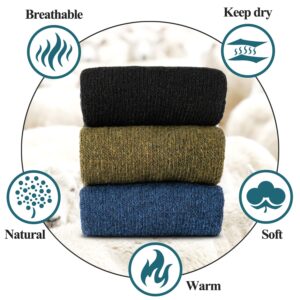 Time May Tell Mens and womens Merino Wool Hiking Cushioning Socks For Outdoor Wool-Socks-For-Men 3 Pack (Black/Green/Blue(3 Pairs) US Size 5~9