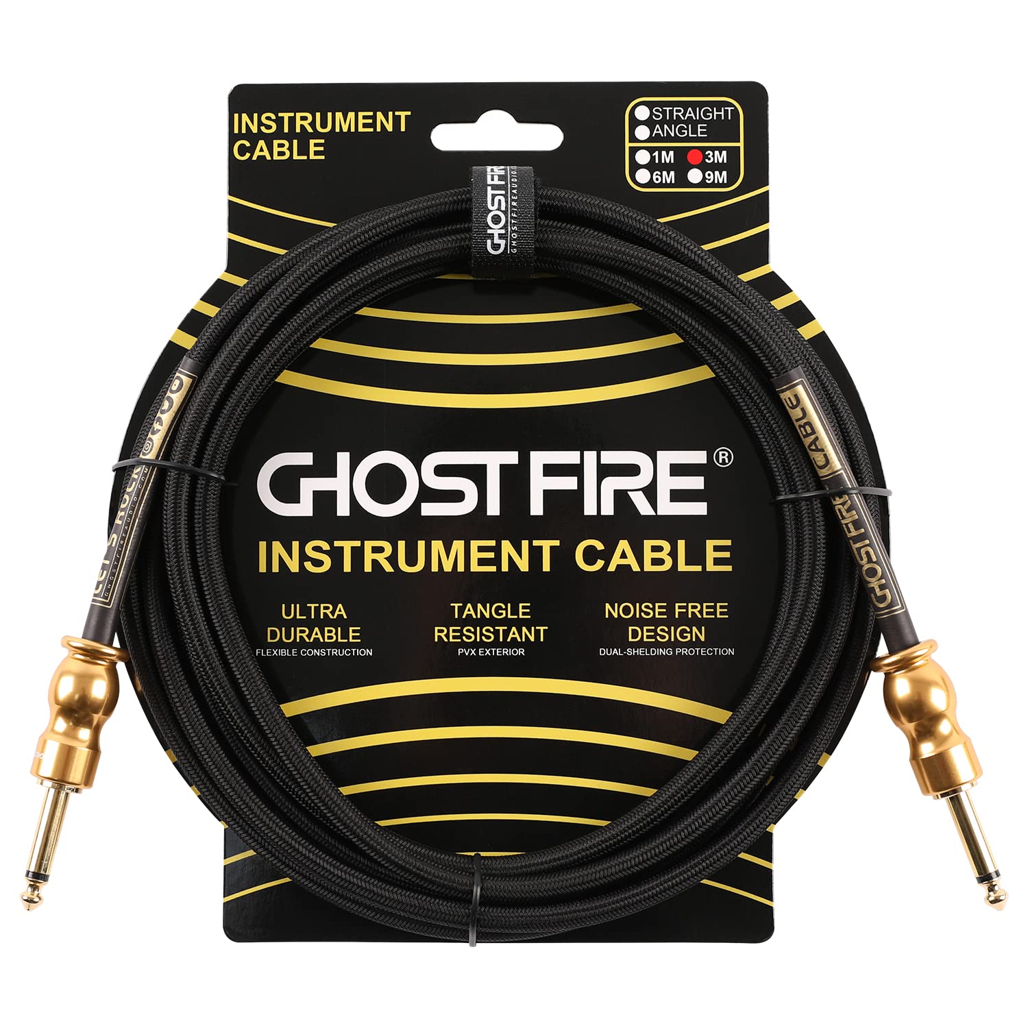 GHOSTFIRE High-Fidelity Acoustic Guitar Cable Instrument Cord (10 feet) Gold-Plated Connectors Straight to Straight