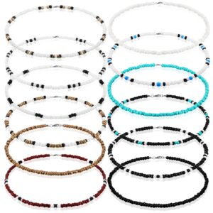 yinkin 12 pcs puka shell necklace beach surfer beaded necklace summer surfer chokers for men women jewelry(multicolor)