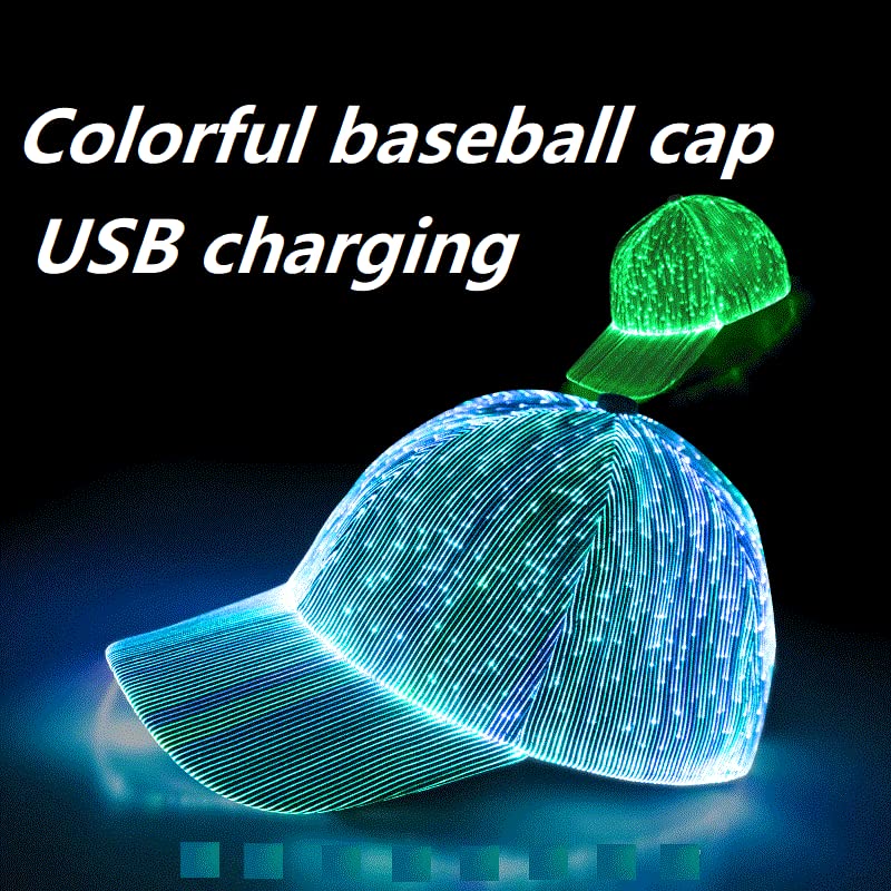 LED Light Up Hat for Men，7 Colors Glow Hat Fiber Optic Rave Luminous Baseball Cap for Women USB Charging White