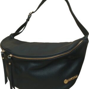 Baroncelli Leather Sling Bag Big Size Genuine Italian Leather Designed and Made in Italy (Black)