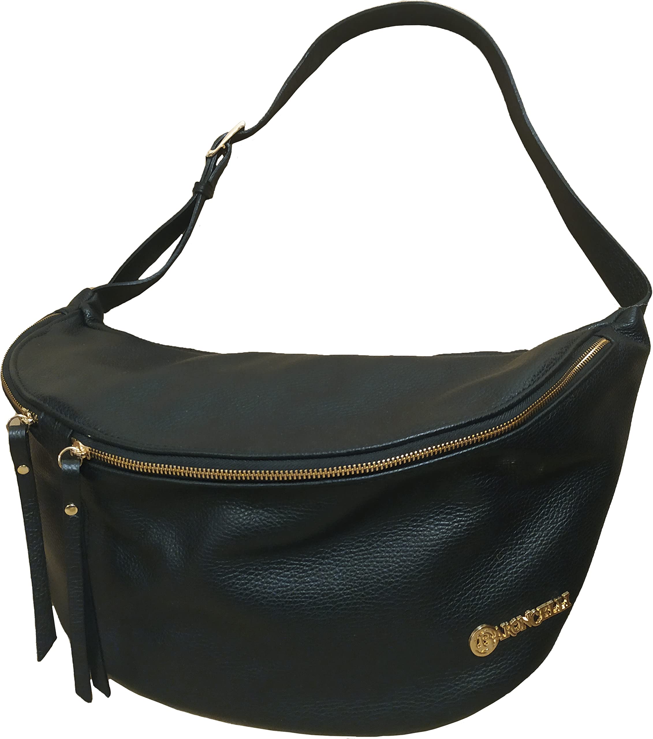 Baroncelli Leather Sling Bag Big Size Genuine Italian Leather Designed and Made in Italy (Black)