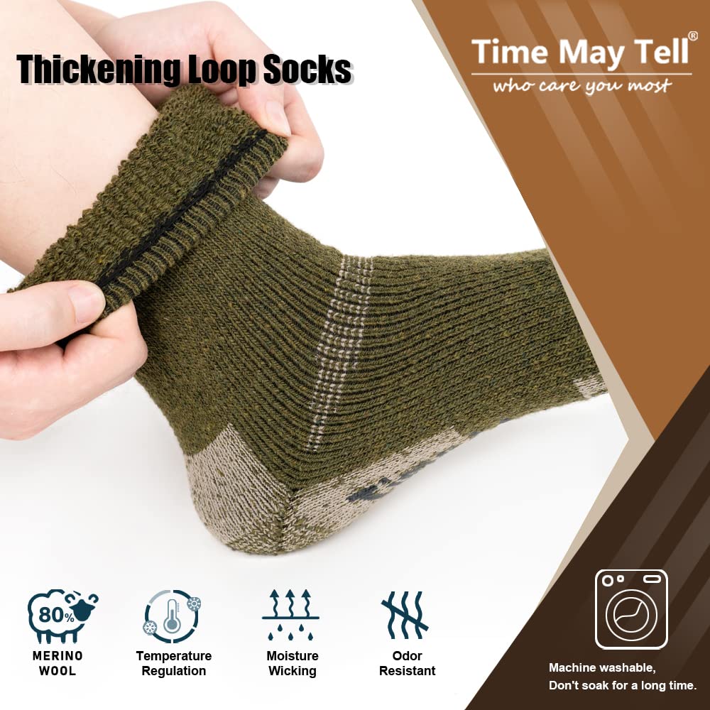 Time May Tell Mens and womens Merino Wool Hiking Cushioning Socks For Outdoor Wool-Socks-For-Men 3 Pack (Black/Green/Blue(3 Pairs) US Size 5~9