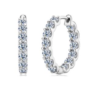 Moissanite Hoop Earrings for Women, 925 Sterling Silver D-E Color VVS1 Lab-Created Diamond Huggie Earrings, 18K White Gold Plated Small Hoop Earring Hypoallergenic Jewelry Gifts