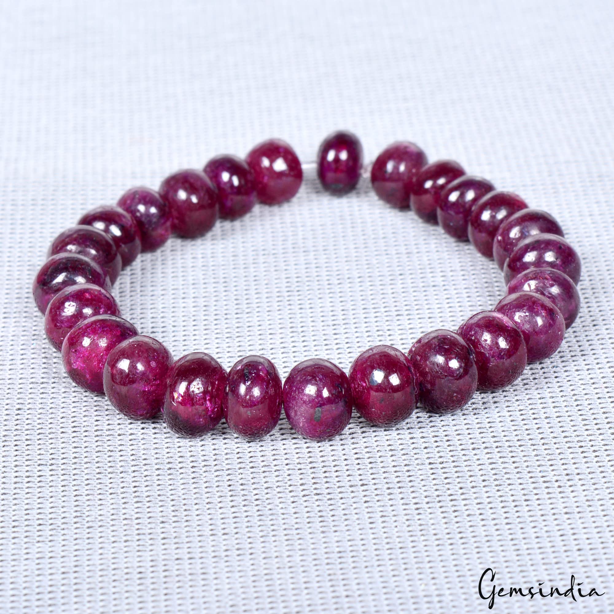 gemsindia Red Ruby Round Beads Elastic Adjustable Stretch Bracelet For Christmas