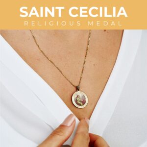 PicturesOnGold.com Saint Cecilia Round Religious Medal - 14k Yellow Gold - 2/3 x 2/3 Inch Size of Dime