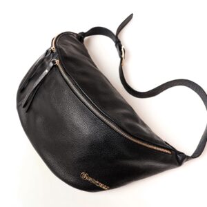 Baroncelli Leather Sling Bag Big Size Genuine Italian Leather Designed and Made in Italy (Black)