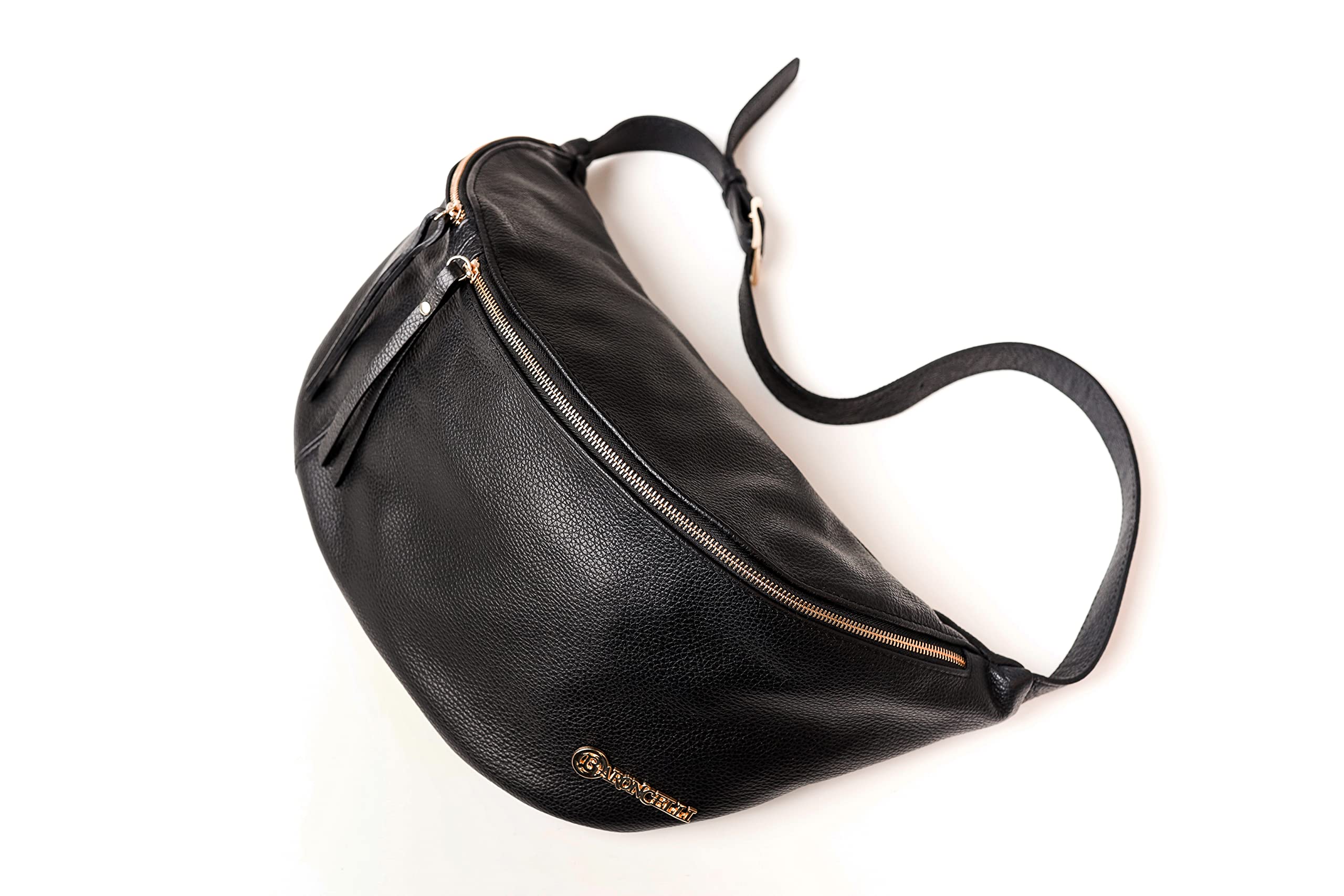 Baroncelli Leather Sling Bag Big Size Genuine Italian Leather Designed and Made in Italy (Black)