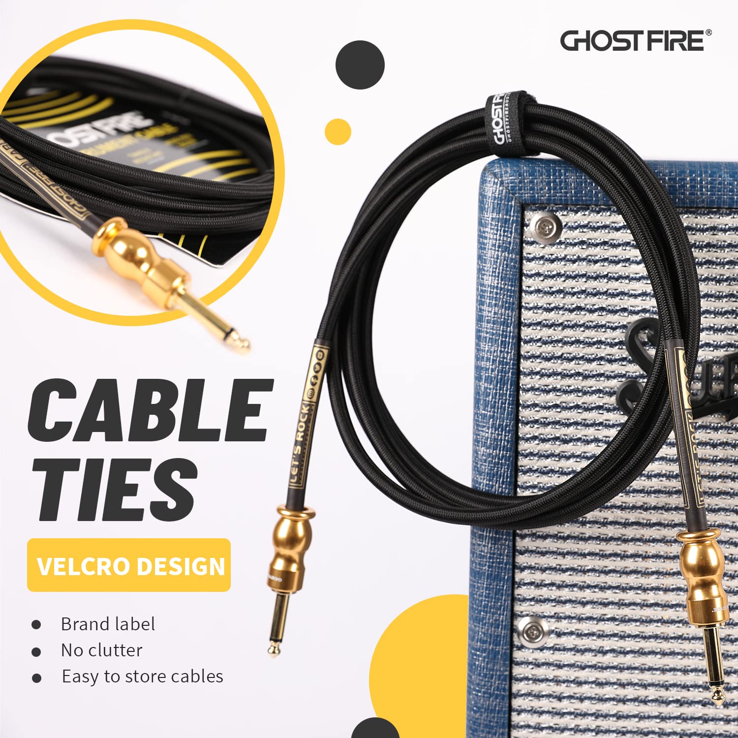 GHOSTFIRE High-Fidelity Acoustic Guitar Cable Instrument Cord (10 feet) Gold-Plated Connectors Straight to Straight