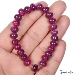 gemsindia Red Ruby Round Beads Elastic Adjustable Stretch Bracelet For Christmas