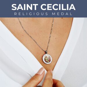 PicturesOnGold.com Saint Cecilia Round Religious Medal - 10k White Gold - 3/4 x 3/4 Inch Size of a Nickel with Engraving