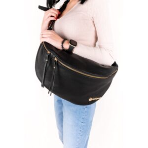 Baroncelli Leather Sling Bag Big Size Genuine Italian Leather Designed and Made in Italy (Black)