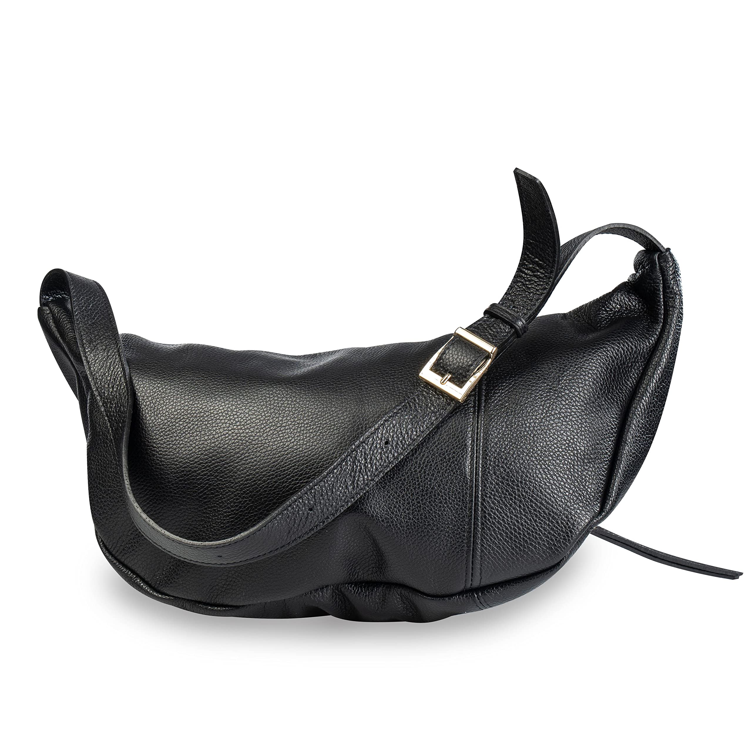 Baroncelli Leather Sling Bag Big Size Genuine Italian Leather Designed and Made in Italy (Black)