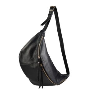 baroncelli leather sling bag big size genuine italian leather designed and made in italy (black)