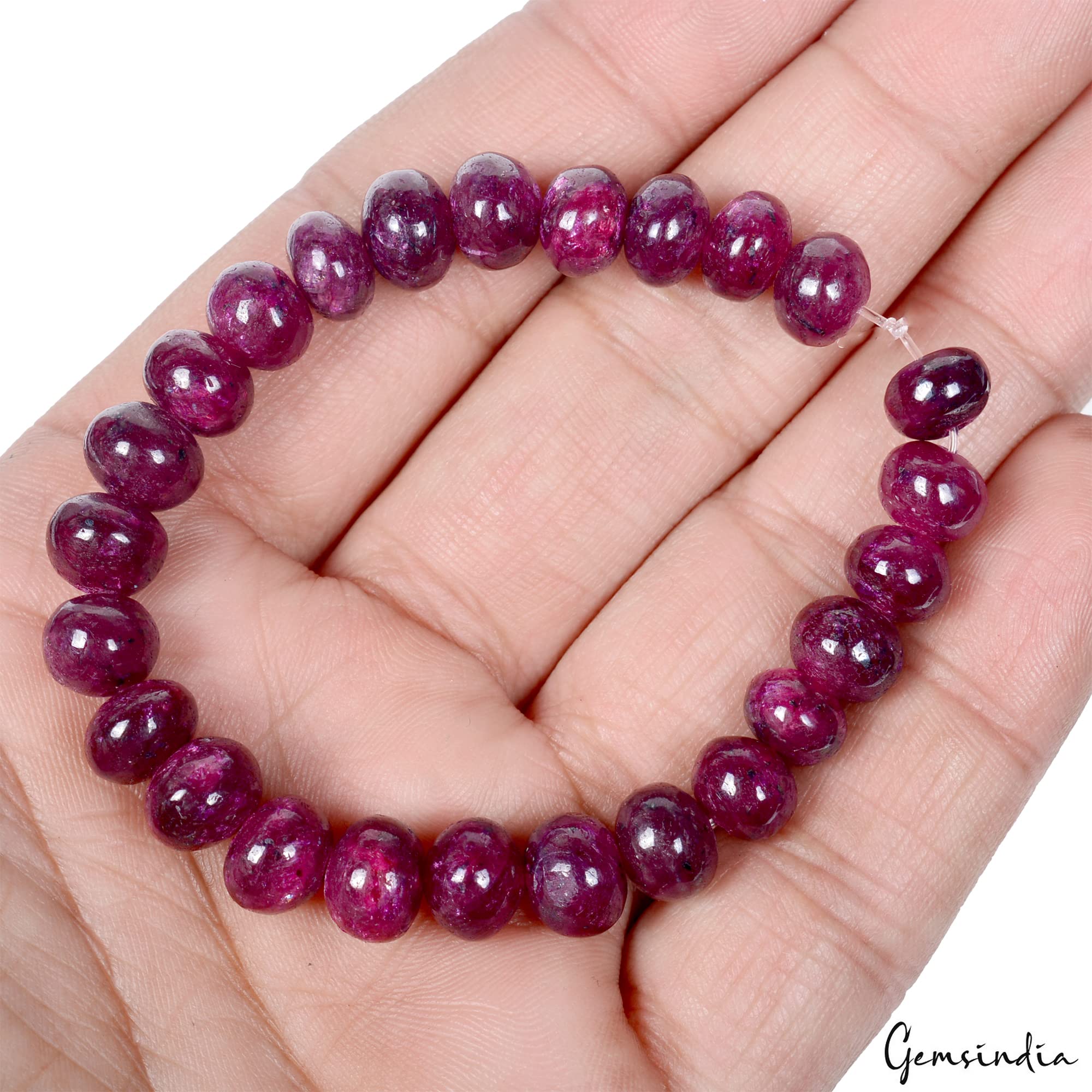 gemsindia Red Ruby Round Beads Elastic Adjustable Stretch Bracelet For Christmas