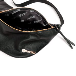 Baroncelli Leather Sling Bag Big Size Genuine Italian Leather Designed and Made in Italy (Black)