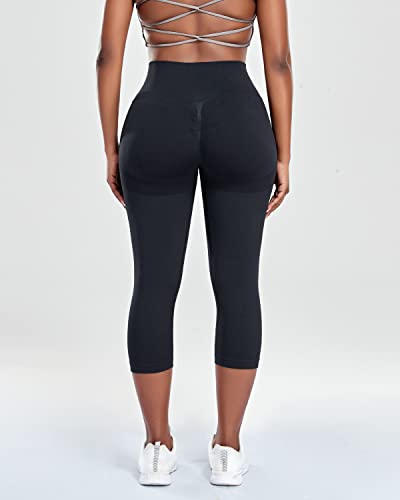 CFR Womens High Waist Leggings Workout Butt Lifting Capris Leggings Booty Scrunch Butt Cropped Yoga Pants #0 Black M