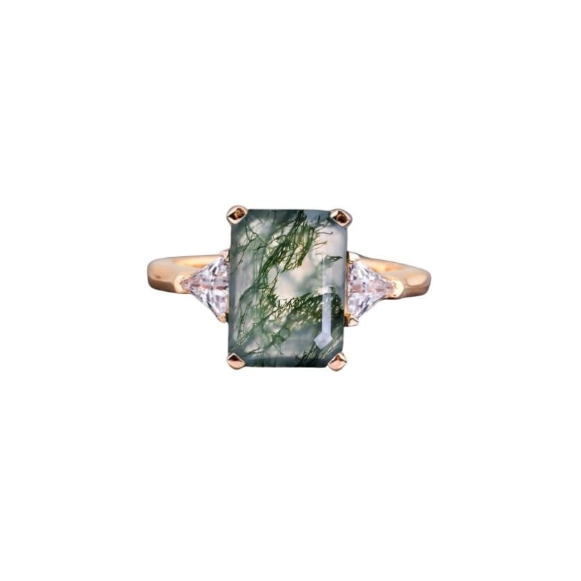 Emerald Cut Green Moss Agate Women's Wedding Ring Delicate Bridal Ring Unique Style Ring Birthday Gift For Her Unique Style Ring Gift For Wife BY KANISHKA GEMS JEWELS