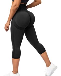 cfr womens high waist leggings workout butt lifting capris leggings booty scrunch butt cropped yoga pants #0 black m