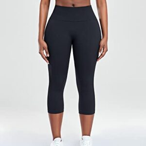 CFR Womens High Waist Leggings Workout Butt Lifting Capris Leggings Booty Scrunch Butt Cropped Yoga Pants #0 Black M