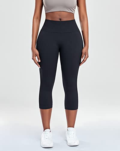 CFR Womens High Waist Leggings Workout Butt Lifting Capris Leggings Booty Scrunch Butt Cropped Yoga Pants #0 Black M