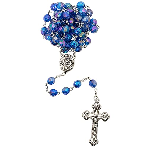 Birthstone Rosary | Multi-Faceted Iridescent Beads with Silver-Tone Center Medal and Crucifix | Great Catholic Gift for First Holy Communion and Confirmation (December)