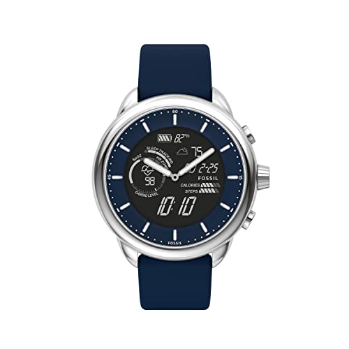 Fossil Men's or Women's Gen 6 Wellness Edition 44mm Silicone Hybrid Smart Watch, Color: Navy (Model: FTW7082)