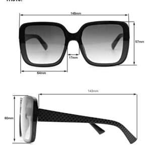 TAHARI TH815 Retro Oversized 100% UV Protective Women's Square Sunglasses. Elegant Gifts for Her, 64 mm, Black