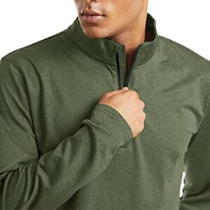 KEFITEVD Men's 1/4 Zip Golf Shirts Long Sleeve Workout Shirts Fleece Shirts Gym Shirts Athletic Shirts Lightweight Sports Shirts Army Green