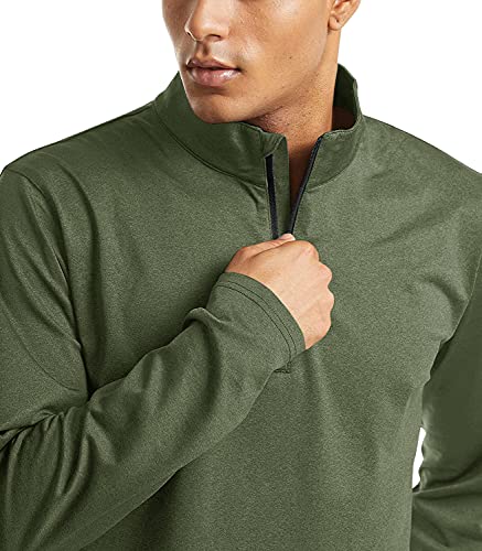 KEFITEVD Men's 1/4 Zip Golf Shirts Long Sleeve Workout Shirts Fleece Shirts Gym Shirts Athletic Shirts Lightweight Sports Shirts Army Green